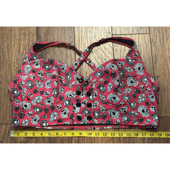 Torrid Pink Bikini Top Sugar Skulls Multi Color - String Missing- Women's Size 3 - Picture 3 of 7